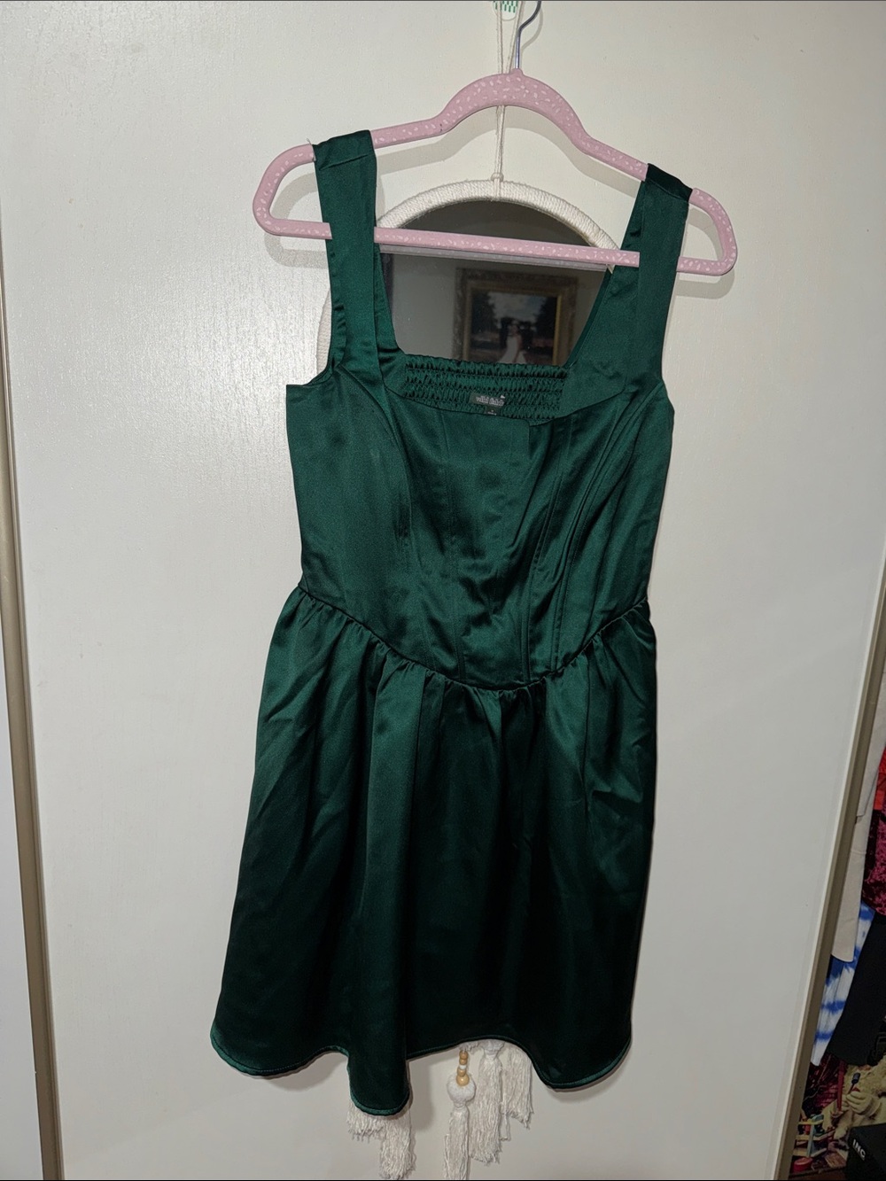 wild fable Emerald Green Satin Fit-and-Flare Party Dress